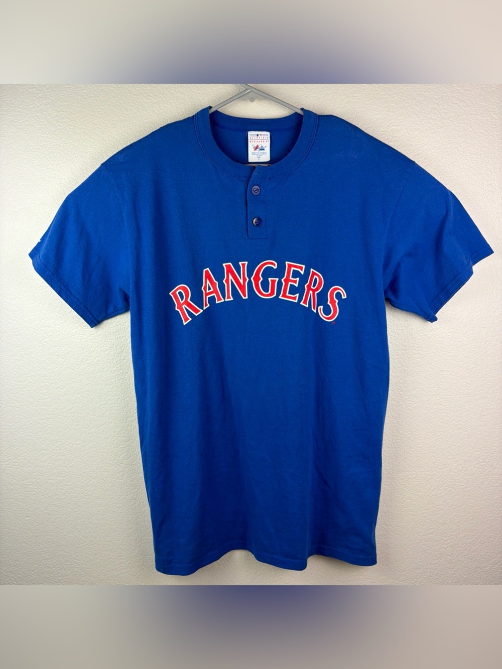 Majestic Texas Rangers Shirt Henley Blue Men’s Large
